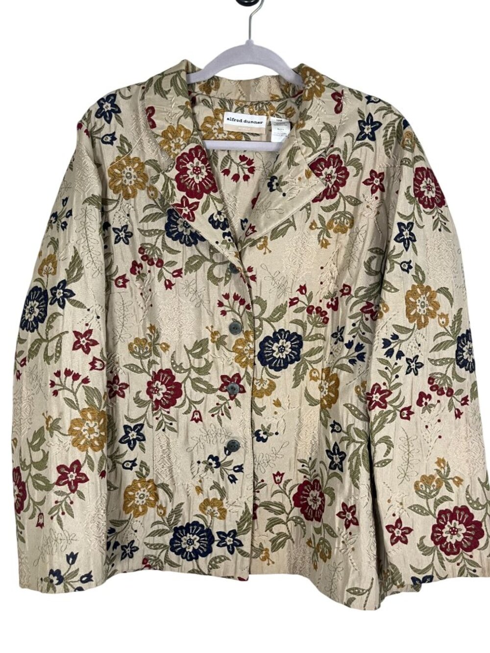 Colorful Floral Embroidered Jacket 16W Classic Preppy Lagen Cottage Retro Mod